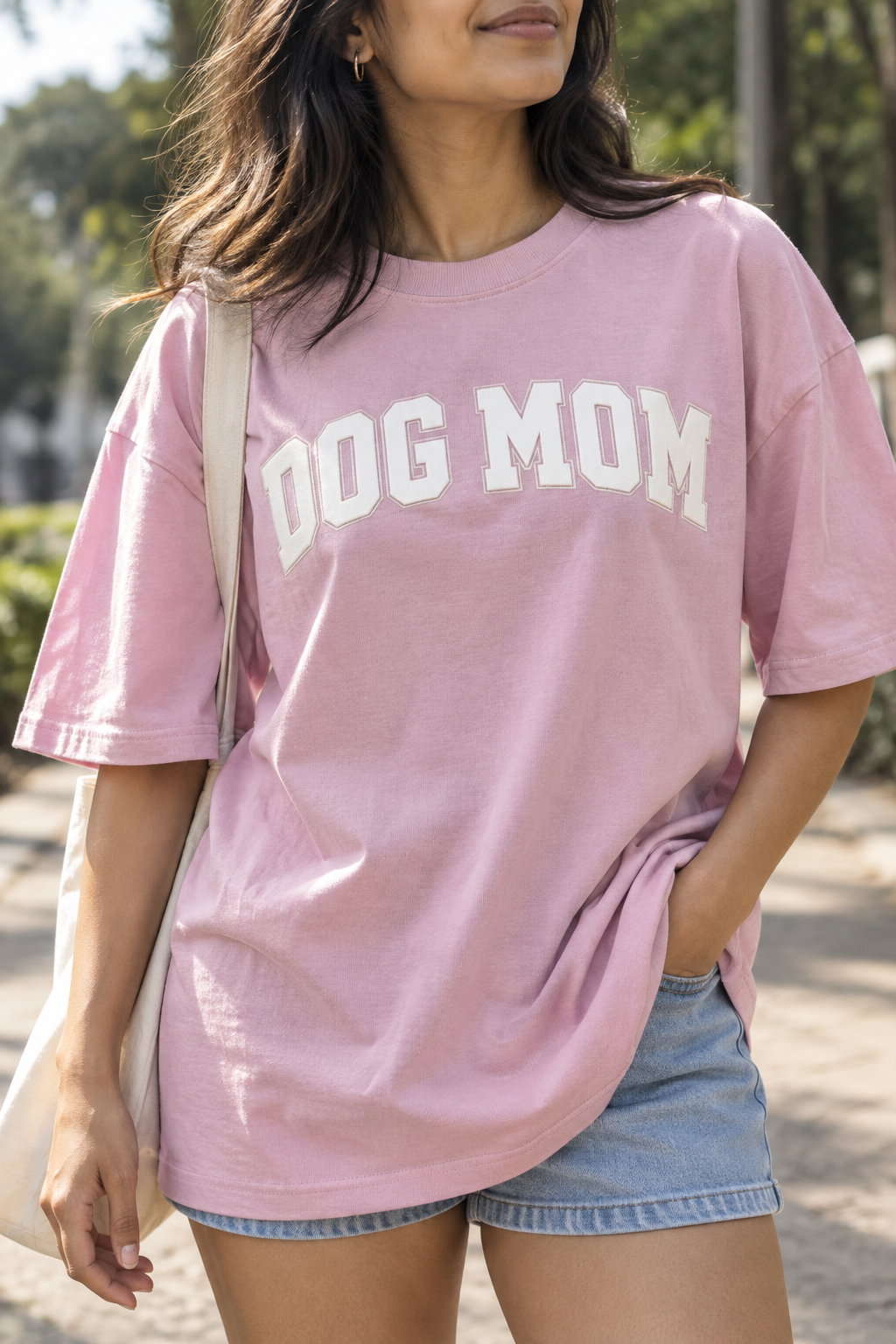 Dog Mom Varsity Tee | Puff Print Oversized T-Shirt