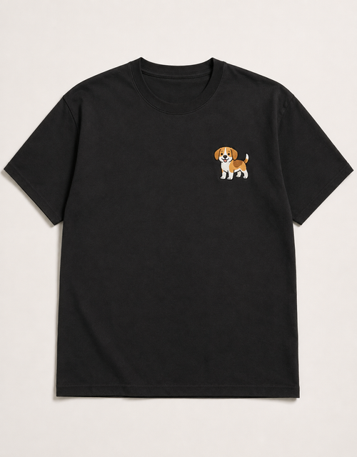 Beagle Embroidered Tee styled on a model, casual outfit