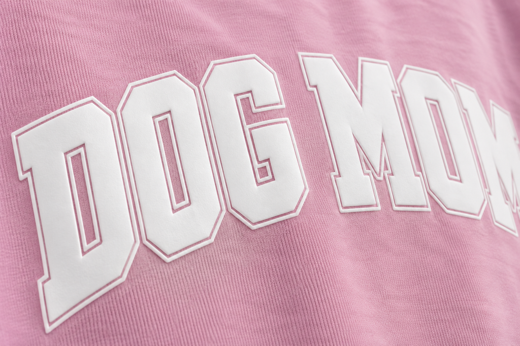 Dog Mom Varsity Tee | Puff Print Oversized T-Shirt