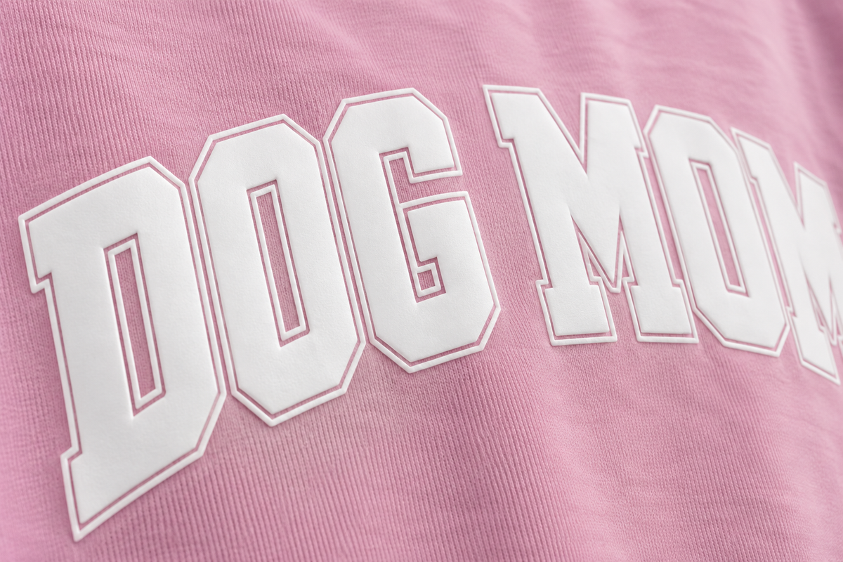Dog Mom Varsity Tee | Puff Print Oversized T-Shirt