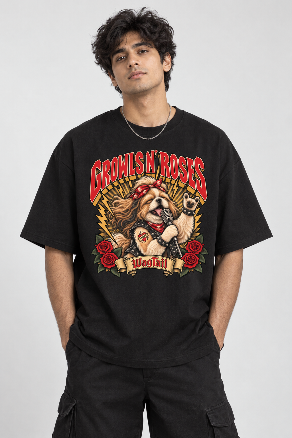 Shih Tzu Growls N' Roses Oversized T-Shirt