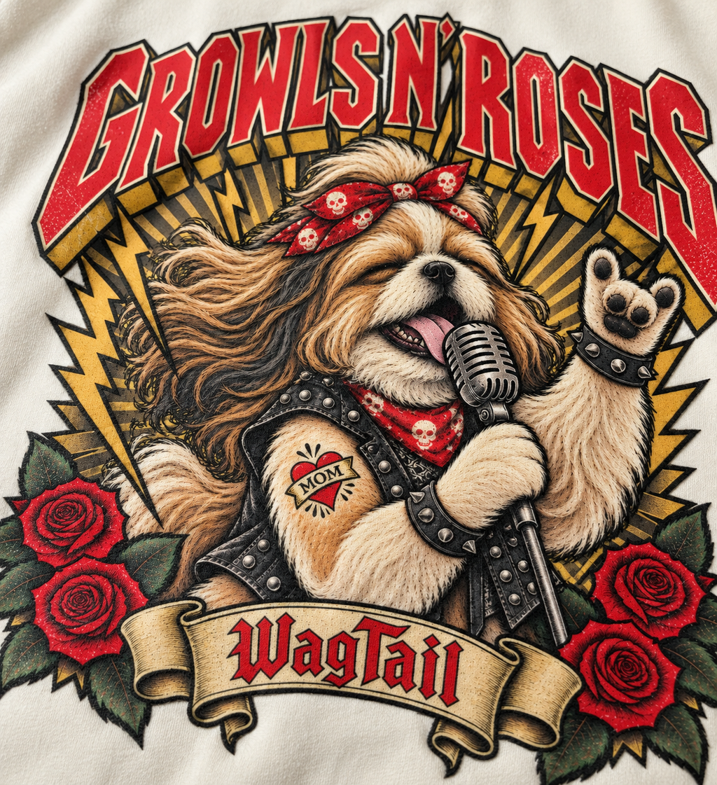 Shih Tzu Growls N' Roses Oversized T-Shirt