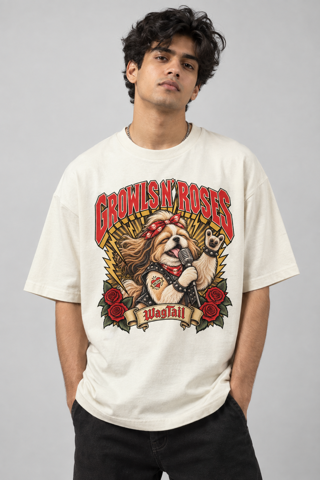 Shih Tzu Growls N' Roses Oversized T-Shirt