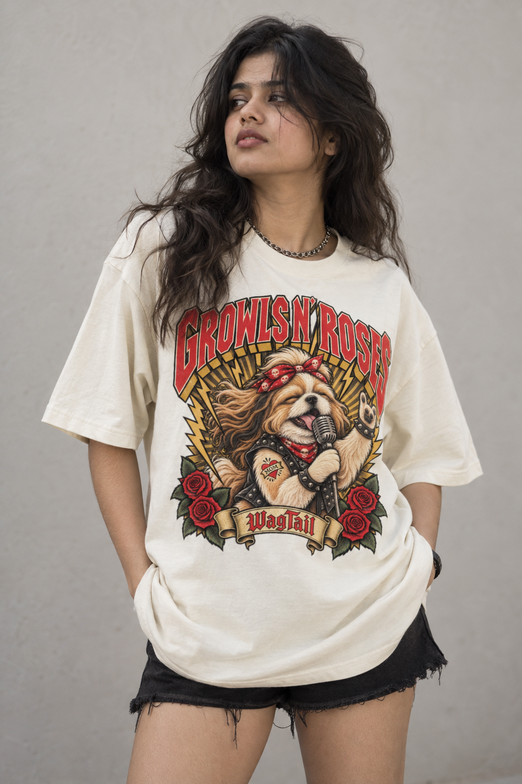 Shih Tzu Growls N' Roses Oversized T-Shirt