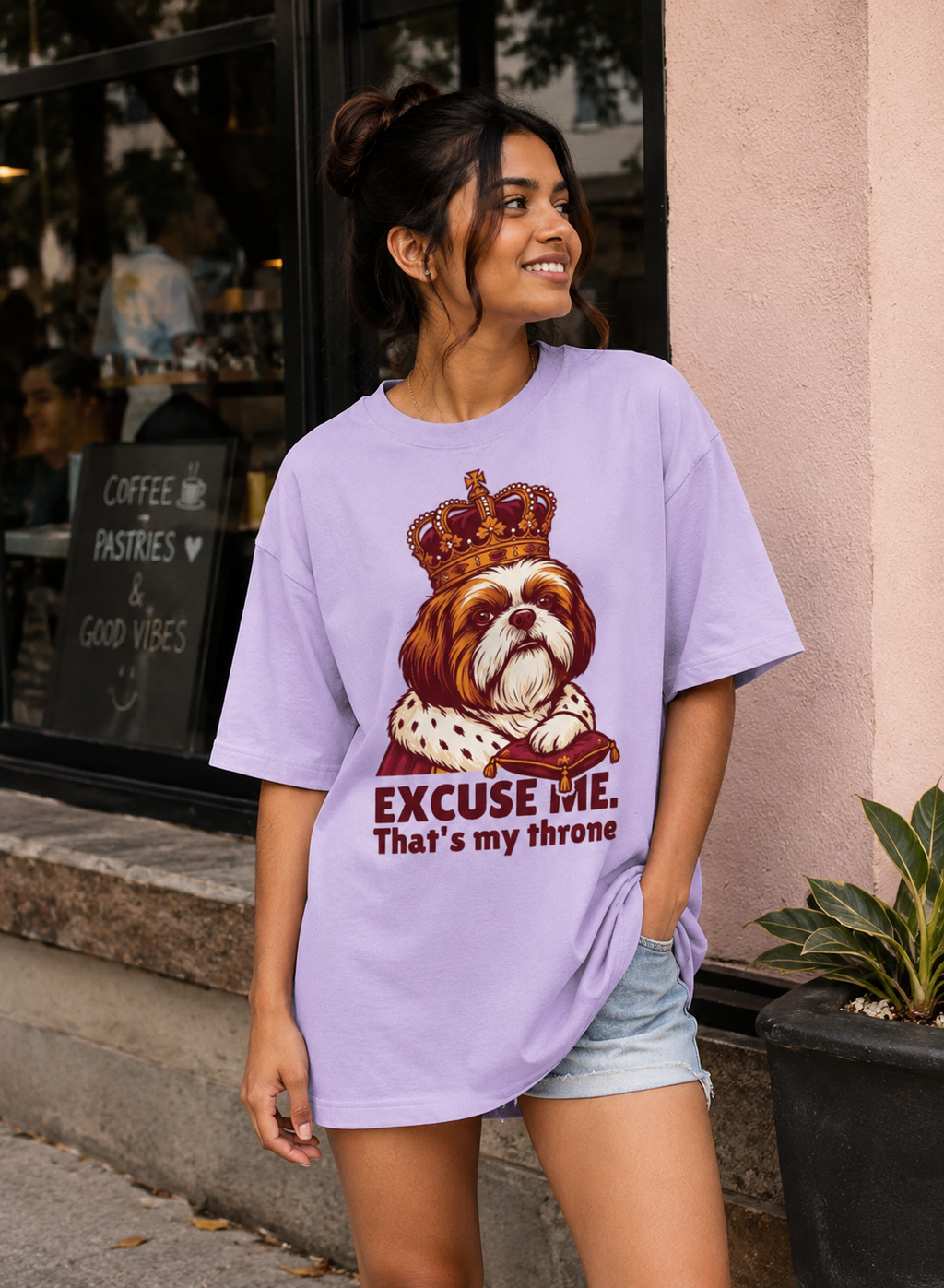 Imperial Shih Tzu Society Oversized Tee close-up of the graphic print