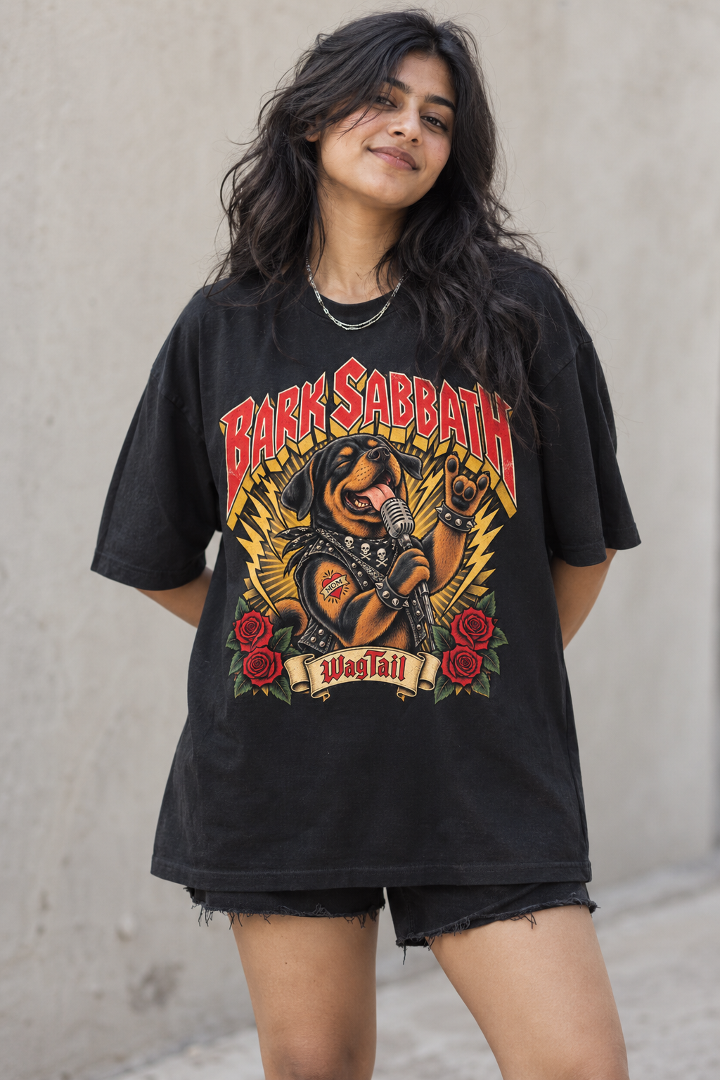 Rottweiler | Bark Sabbath Oversized T-Shirt - styled on model