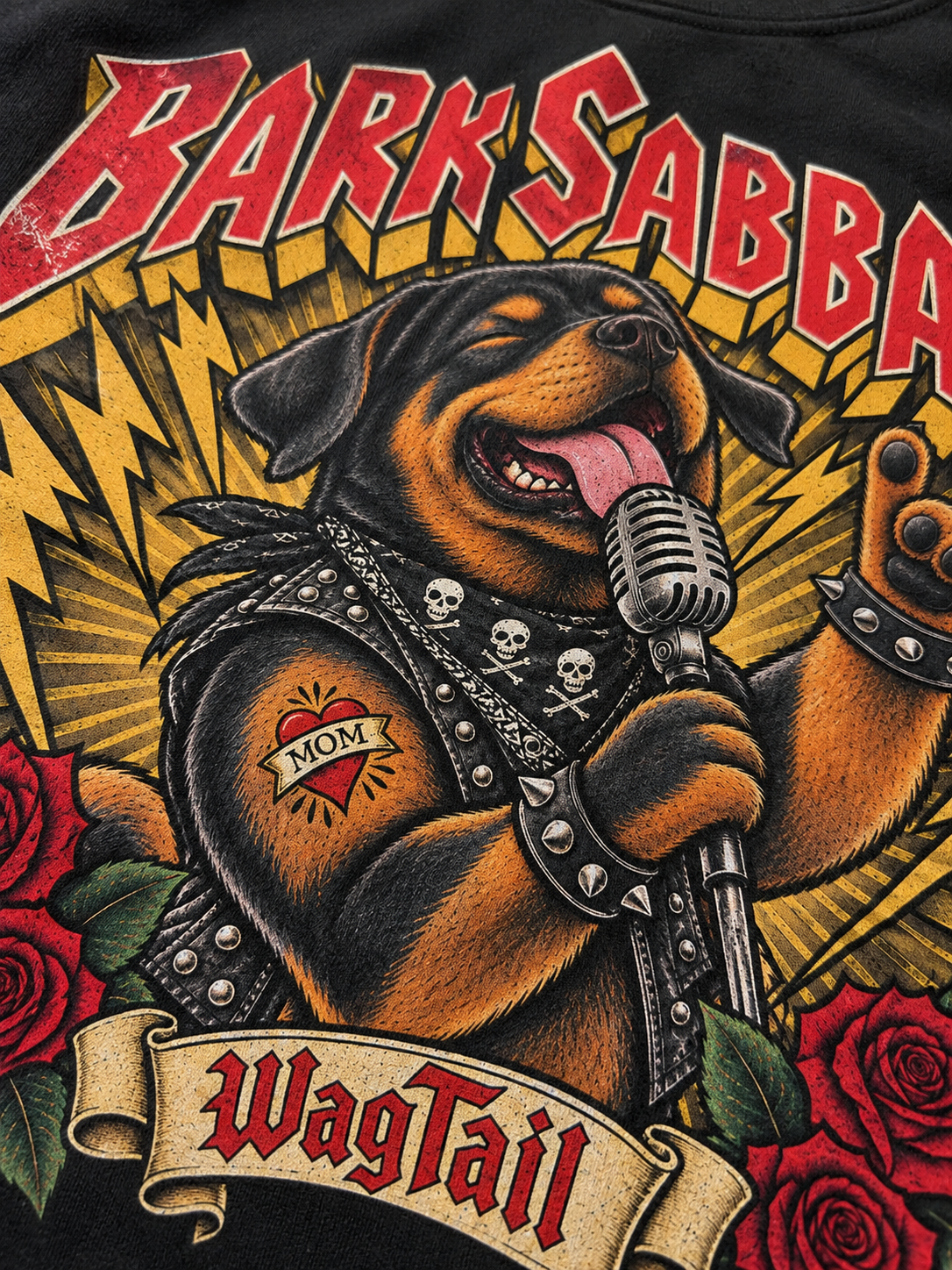 Rottweiler | Bark Sabbath Oversized T-Shirt - close-up of print detail