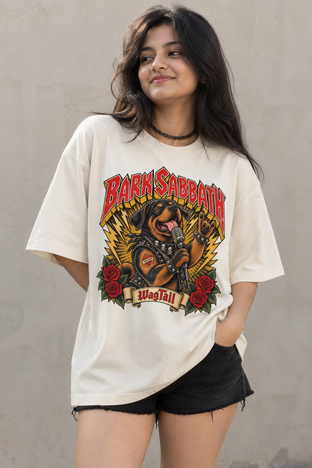 Rottweiler | Bark Sabbath Oversized T-Shirt - alternate color, lifestyle photo