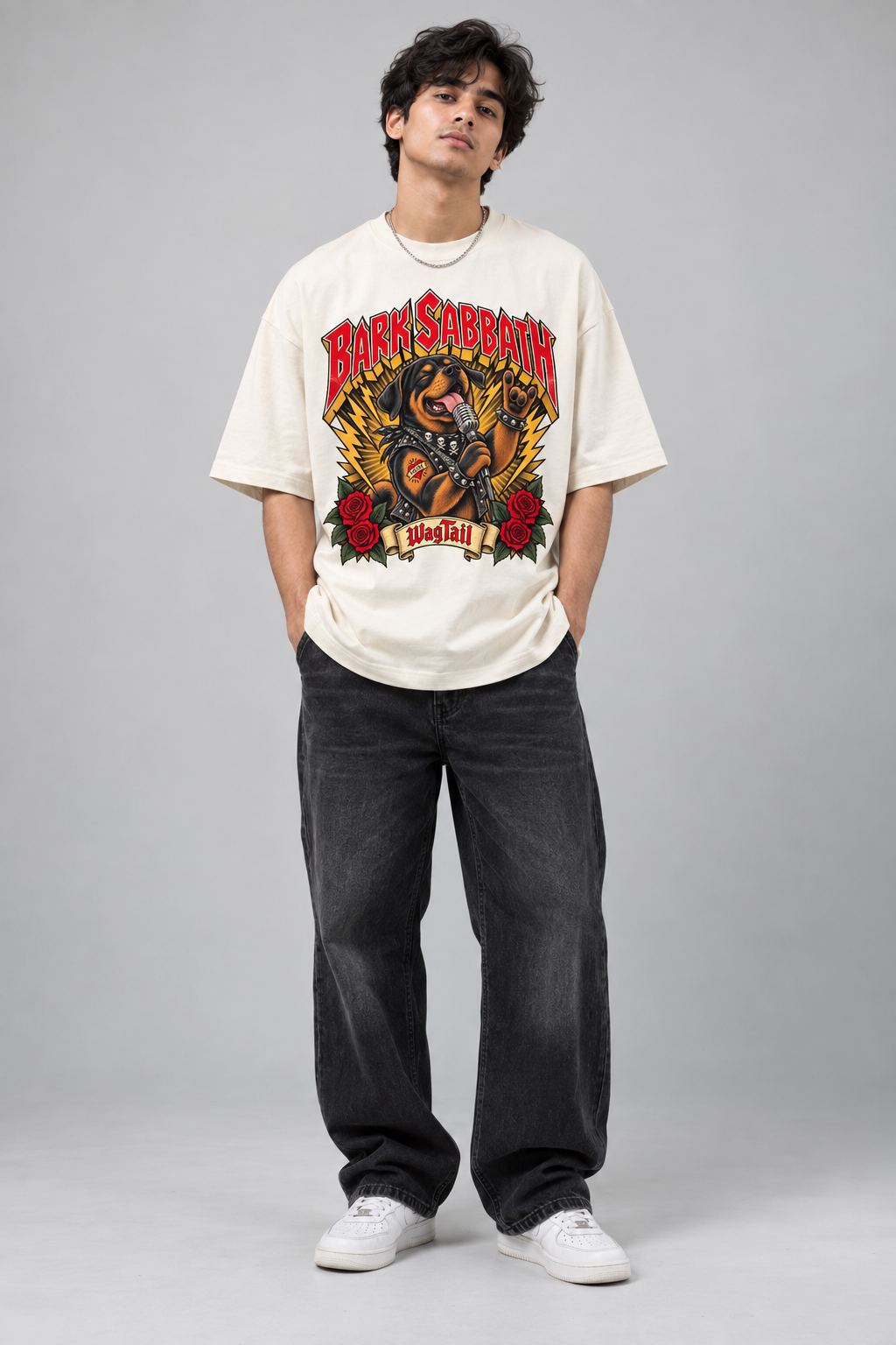 Rottweiler | Bark Sabbath Oversized T-Shirt - alternate color, styled on model