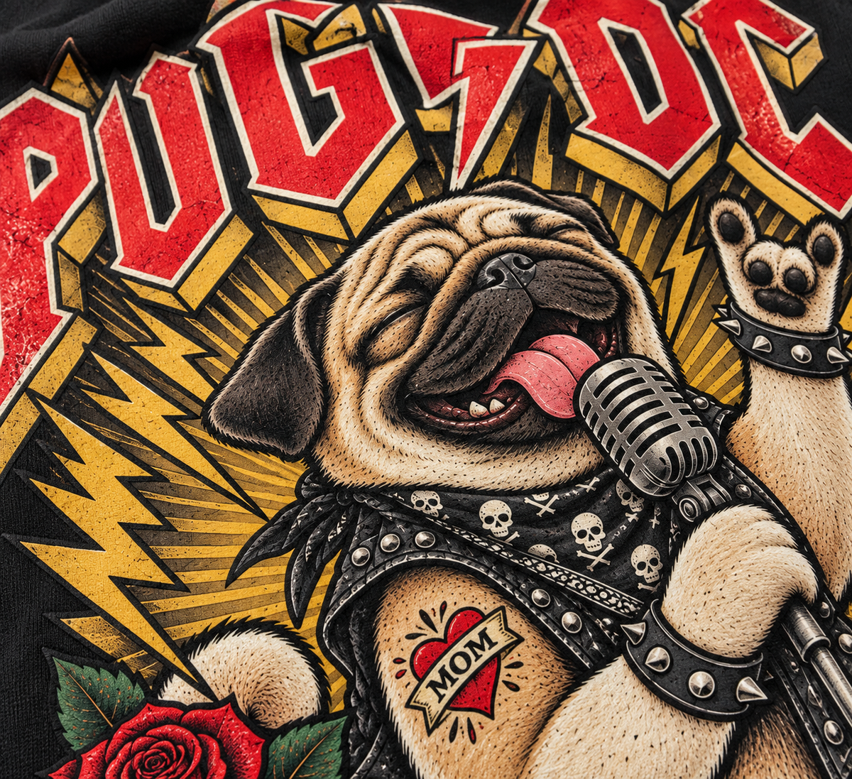 Pug | PUG/DC Oversized T-Shirt - close-up of print detail