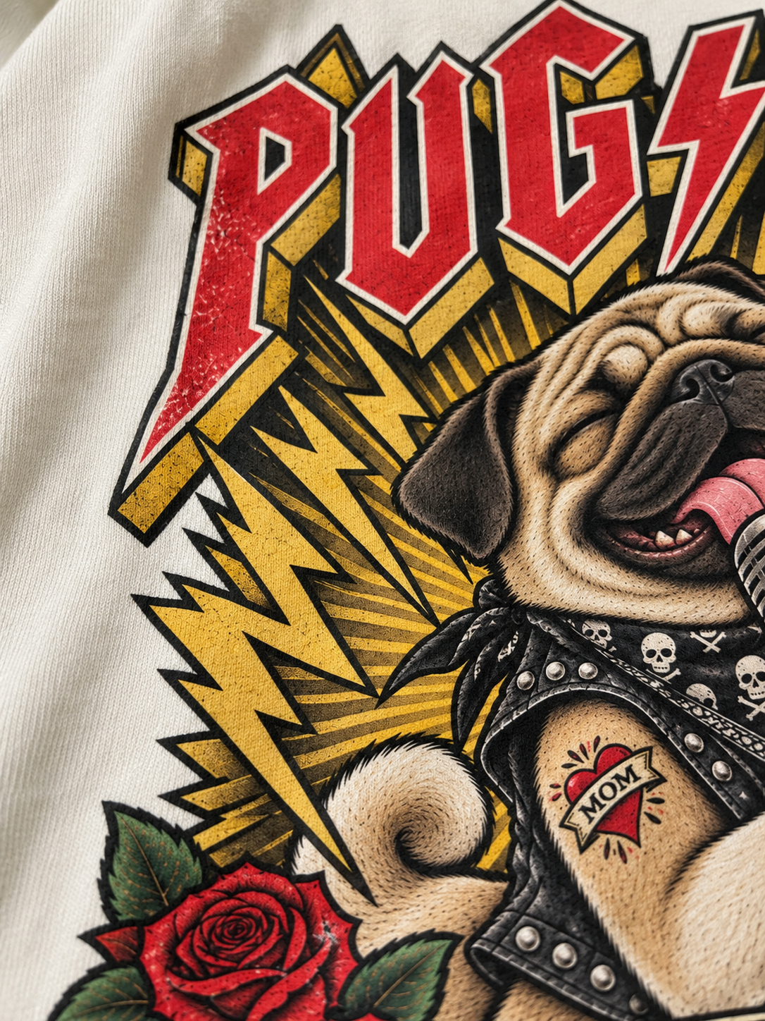Pug | PUG/DC Oversized T-Shirt - alternate color, close-up of print detail