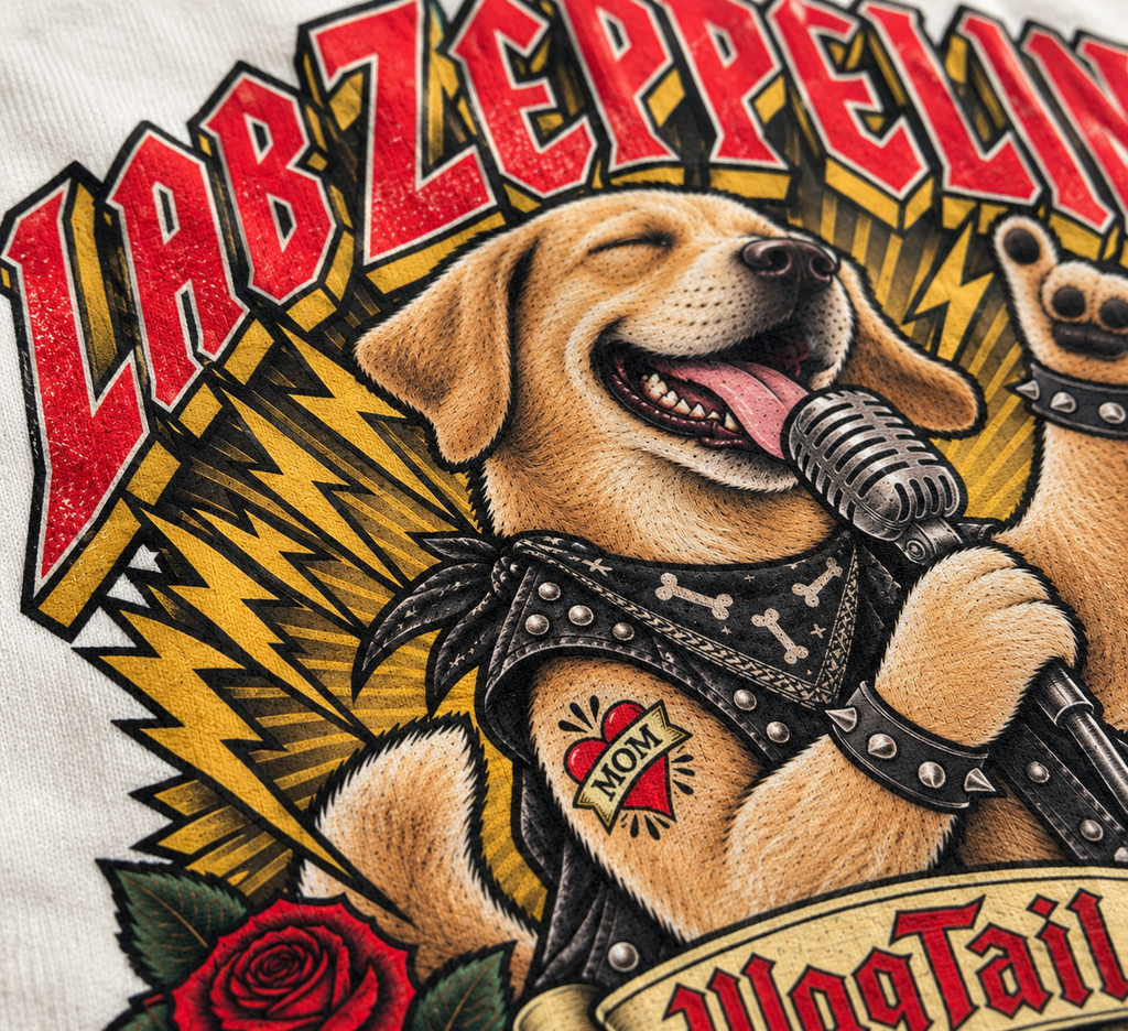 Labrador | Lab Zeppelin Oversized T-Shirt - alternate color, close-up of print detail