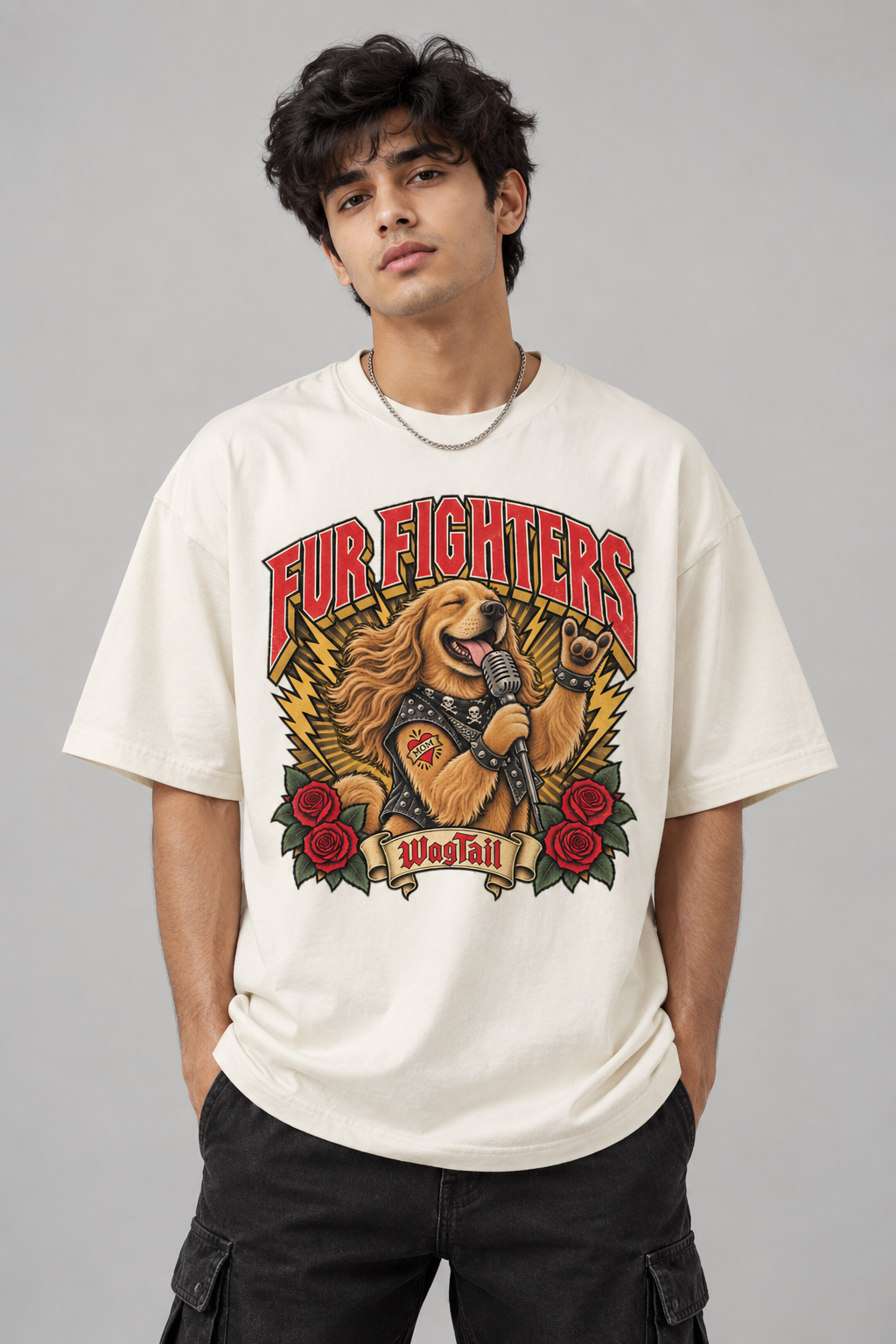 Golden Retriever | Fur Fighters Oversized T-Shirt - alternate color, styled on model