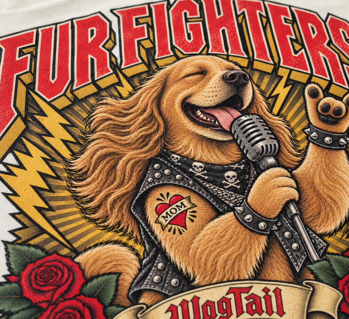 Golden Retriever | Fur Fighters Oversized T-Shirt - alternate color, close-up of print detail