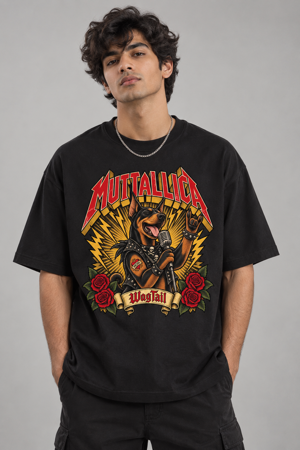 Doberman | Muttallica Oversized T-Shirt - styled on model