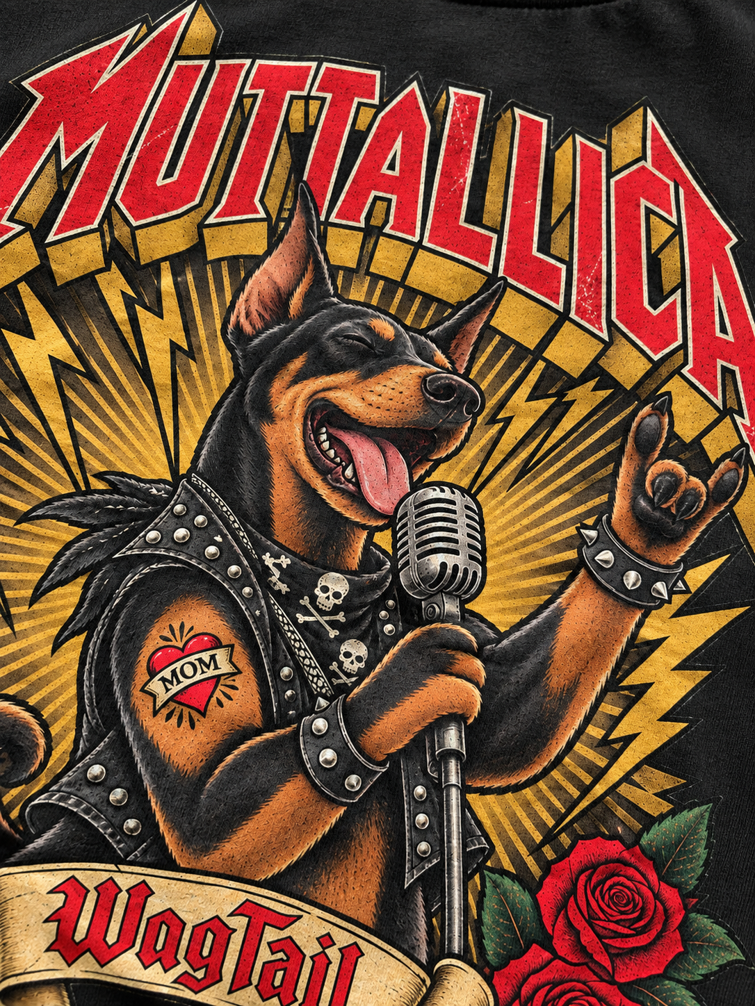 Doberman | Muttallica Oversized T-Shirt - close-up of print detail