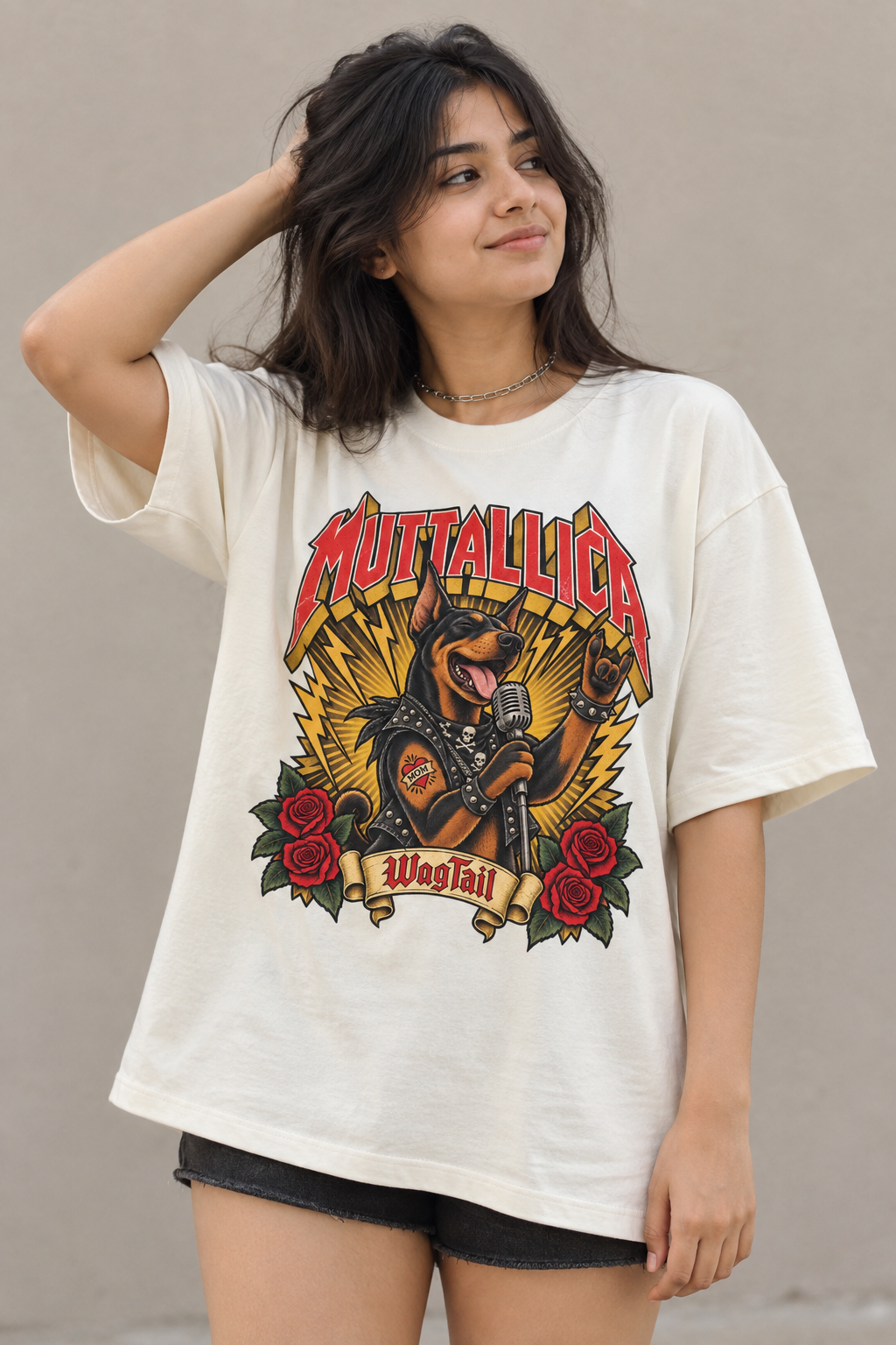 Doberman | Muttallica Oversized T-Shirt - alternate color, styled on model
