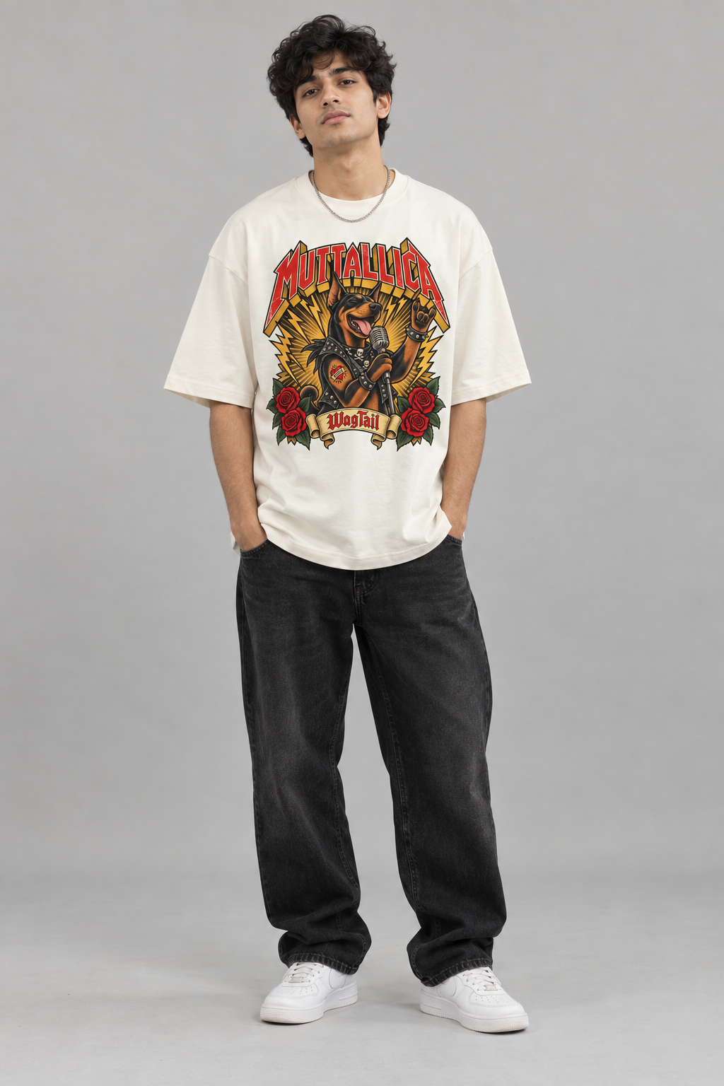 Doberman | Muttallica Oversized T-Shirt - alternate color, lifestyle photo