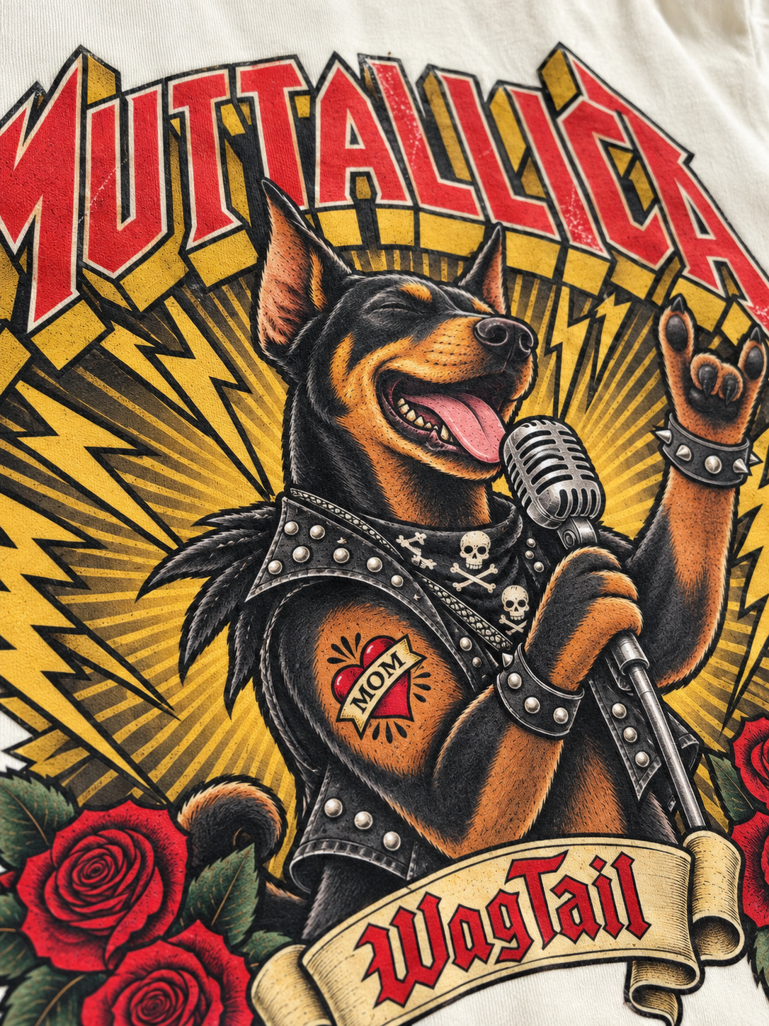 Doberman | Muttallica Oversized T-Shirt - alternate color, close-up of print detail
