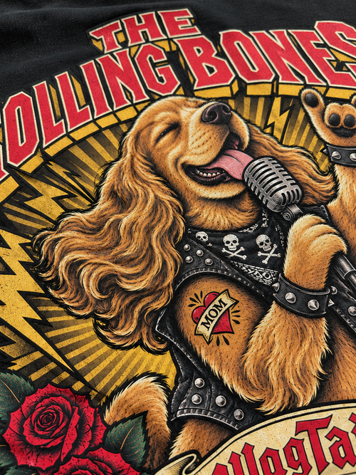 Cocker Spaniel | The Rolling Bones Oversized T-Shirt - close-up of print detail