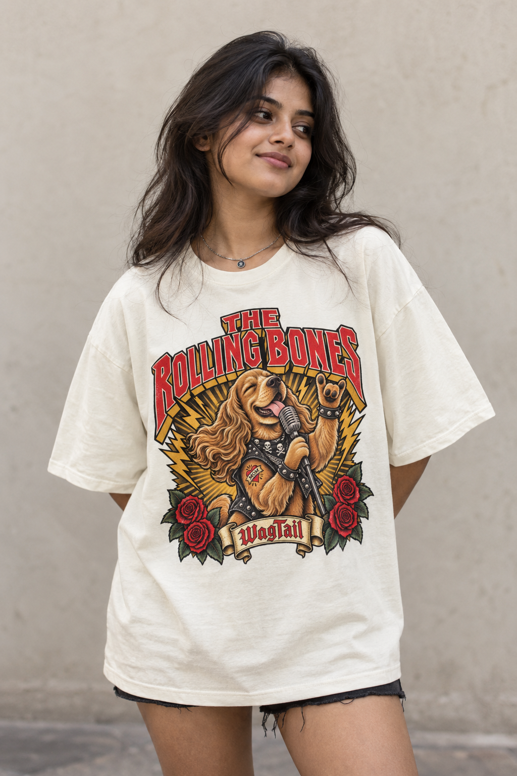 Cocker Spaniel | The Rolling Bones Oversized T-Shirt - alternate color, lifestyle photo