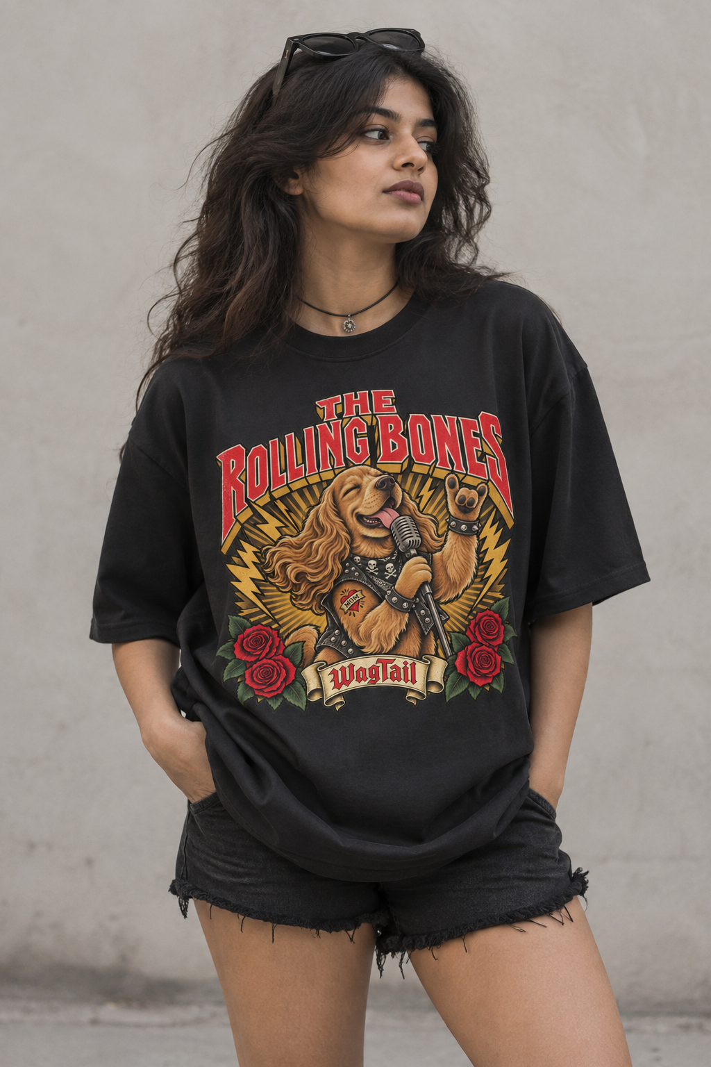 Cocker Spaniel | The Rolling Bones Oversized T-Shirt - styled on model