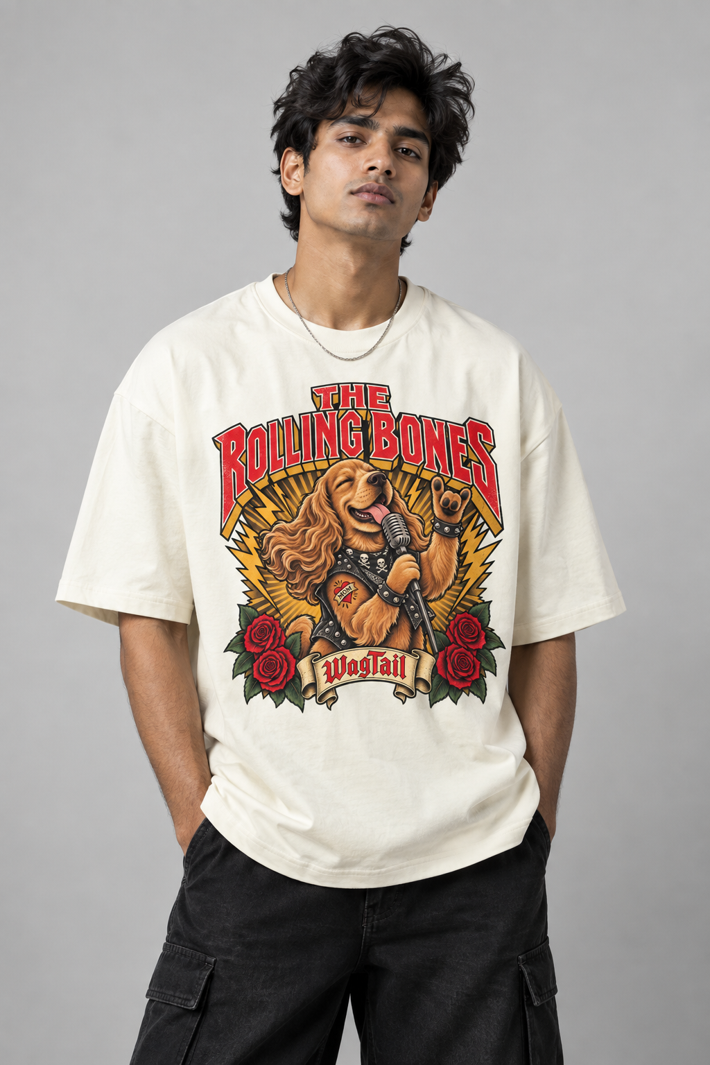 Cocker Spaniel | The Rolling Bones Oversized T-Shirt - alternate color, styled on model