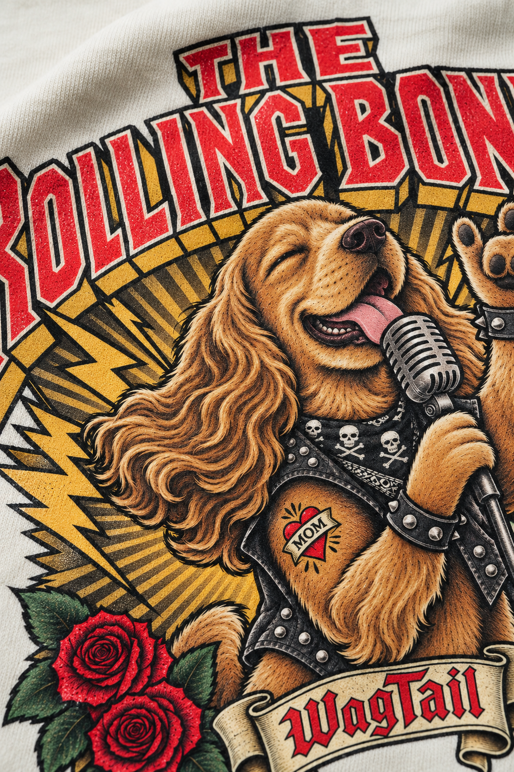 Cocker Spaniel | The Rolling Bones Oversized T-Shirt - alternate color, close-up of print detail