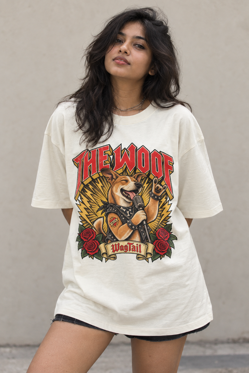 Indie | The Woofs Oversized T-Shirt - alternate color, lifestyle photo