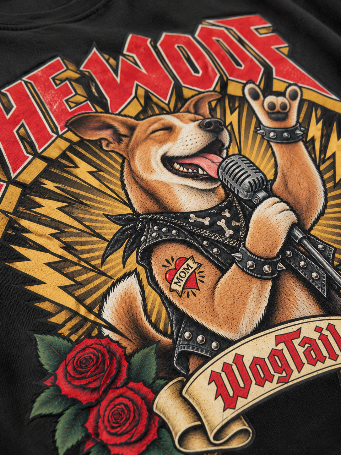 Indie | The Woofs Oversized T-Shirt - close-up of print detail
