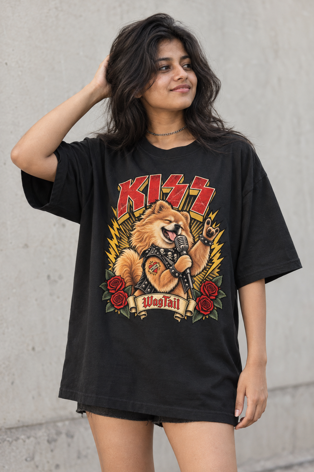 Pomeranian | KISS Oversized T-Shirt - styled on model