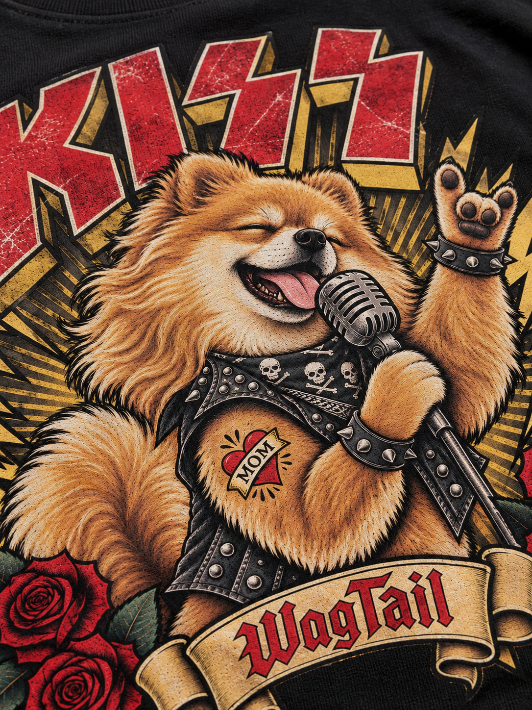 Pomeranian | KISS Oversized T-Shirt - close-up of print detail