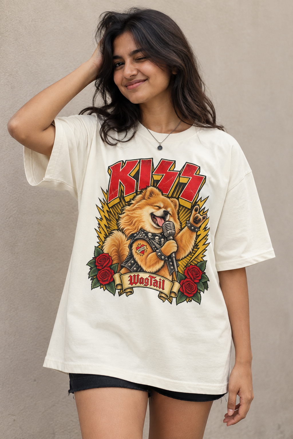 Pomeranian | KISS Oversized T-Shirt - alternate color, lifestyle photo