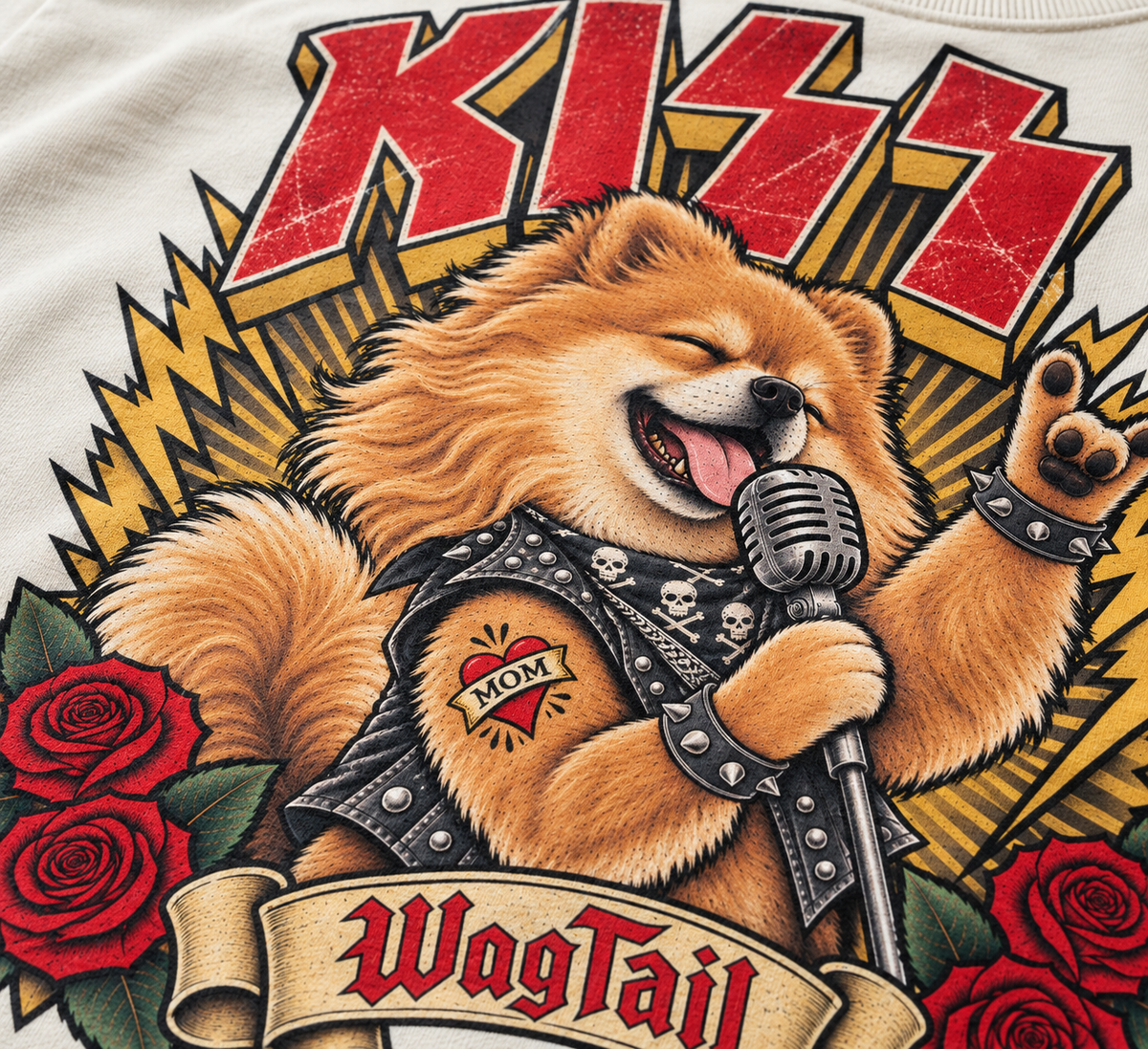 Pomeranian | KISS Oversized T-Shirt - alternate color, close-up of print detail