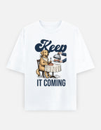 Keep It Coming Golden Retriever Oversized Tee worn by a model outdoors