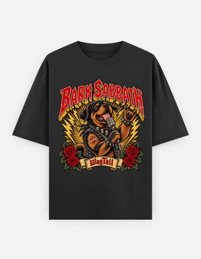Rottweiler | Bark Sabbath Oversized T-Shirt - front flat lay