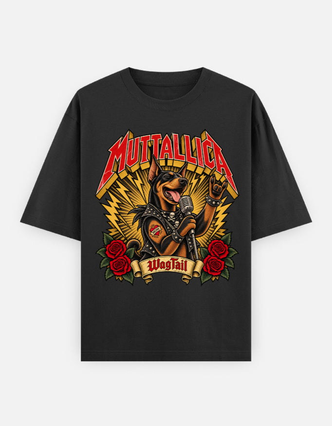 Doberman | Muttallica Oversized T-Shirt - front flat lay