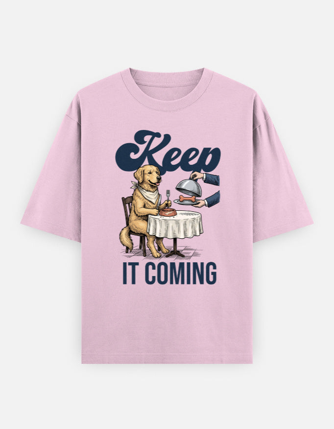 Keep It Coming Golden Retriever Oversized Tee fabric and print detail shot