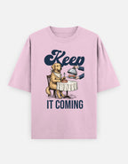 Keep It Coming Golden Retriever Oversized Tee fabric and print detail shot