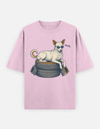 Street Smart Society Indie Dog Oversized Tee worn by a model outdoors