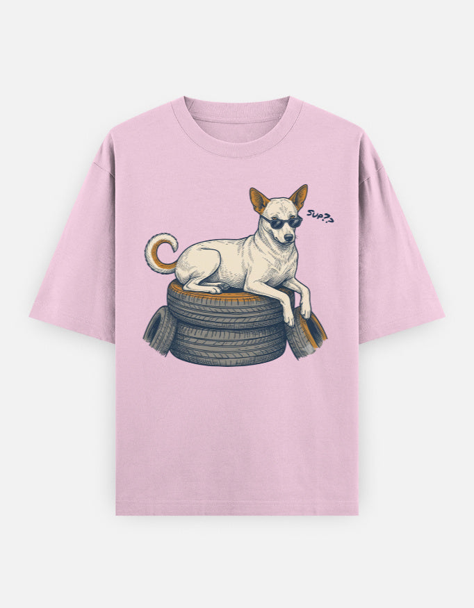 Street Smart Society Indie Dog Oversized Tee worn by a model outdoors