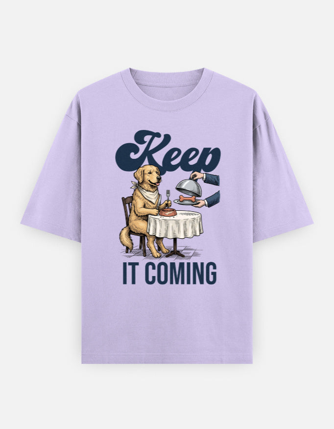 Keep It Coming Golden Retriever Oversized Tee styled on a model, casual outfit