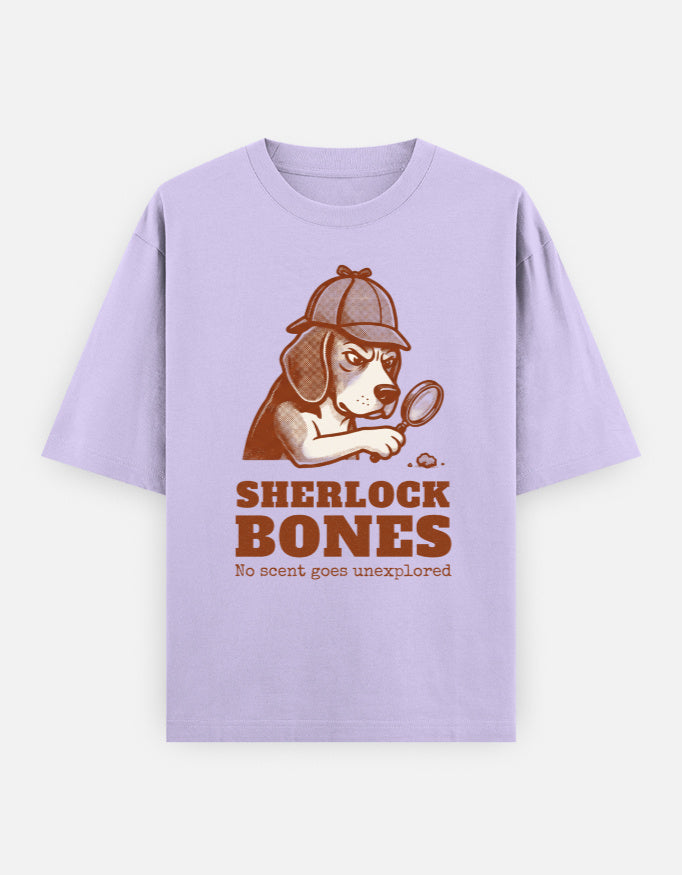 Sherlock Bones Beagle Oversized Tee fabric and print detail shot