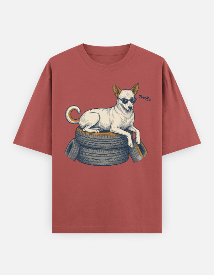 Street Smart Society Indie Dog Oversized Tee worn by a model, front view