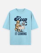 Keep It Coming Golden Retriever Oversized Tee shown from the back