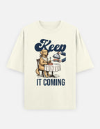 Keep It Coming Golden Retriever Oversized Tee worn by a model, front view