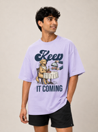 Keep It Coming Golden Retriever Oversized Tee close-up of the graphic print