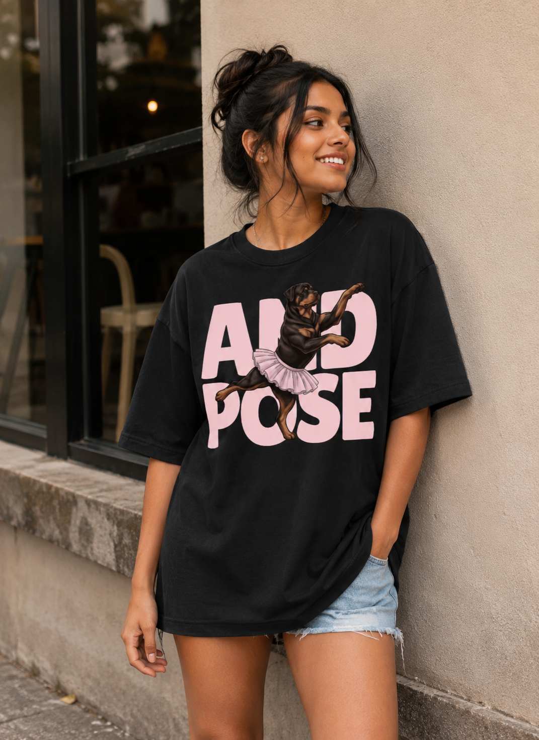 Gentle Giant Society Rottweiler Oversized Tee worn by a model, front view