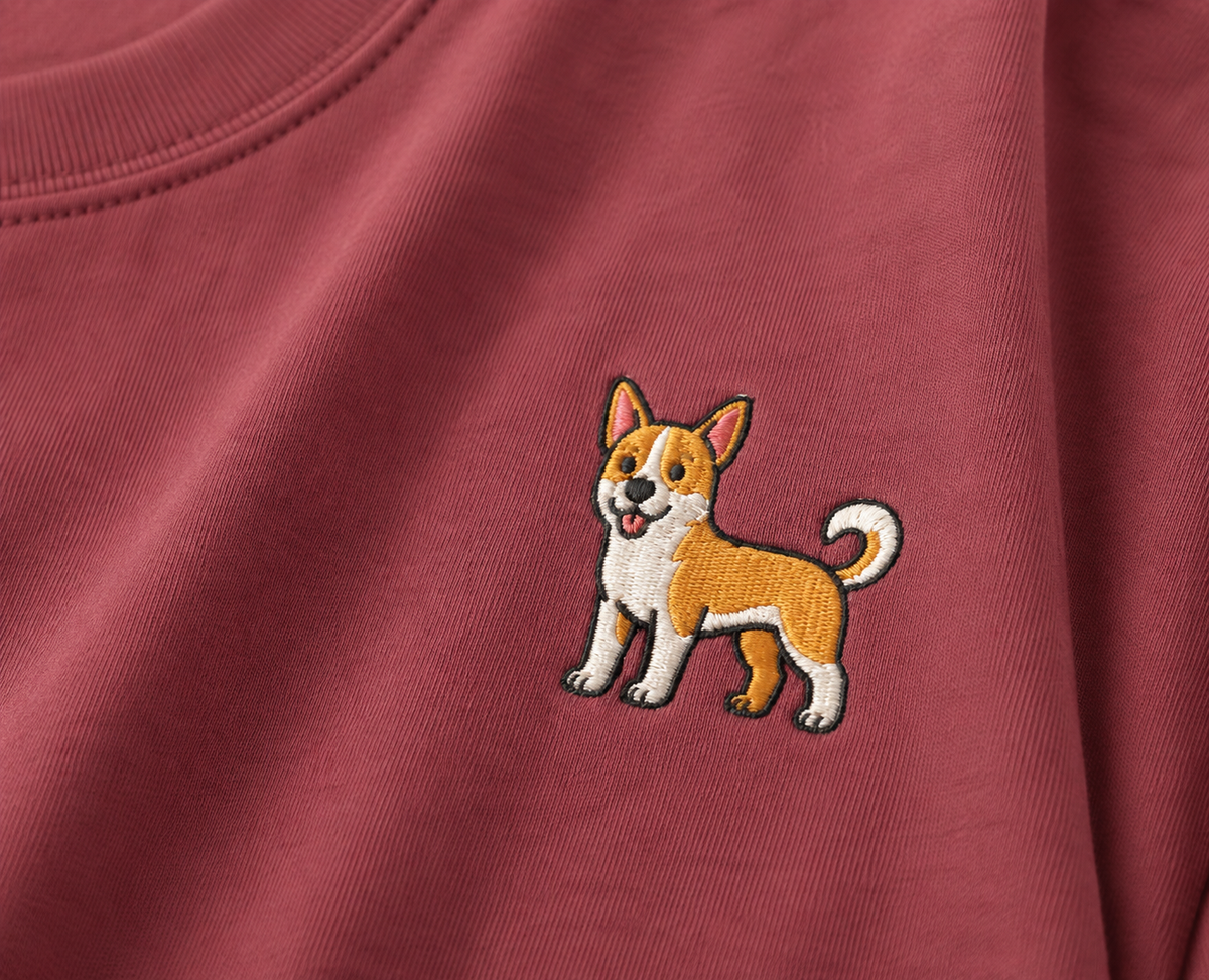 Indie Dog Embroidered Tee worn by a model, front view