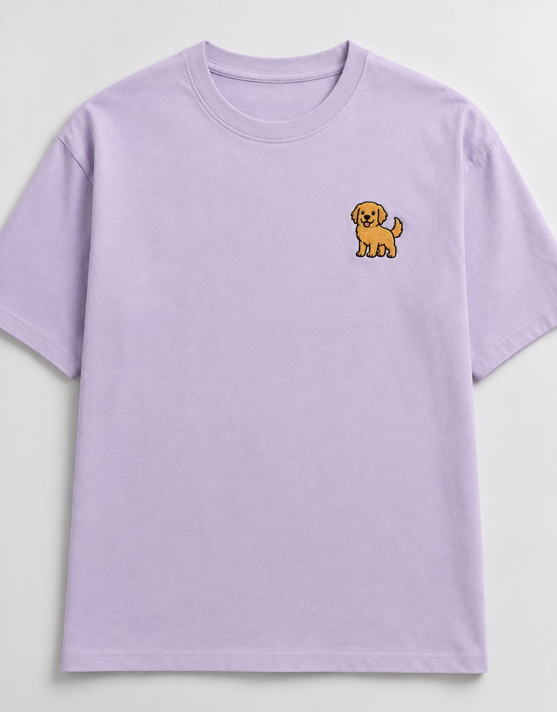 Golden Retriever Embroidered Tee styled on a model, casual outfit